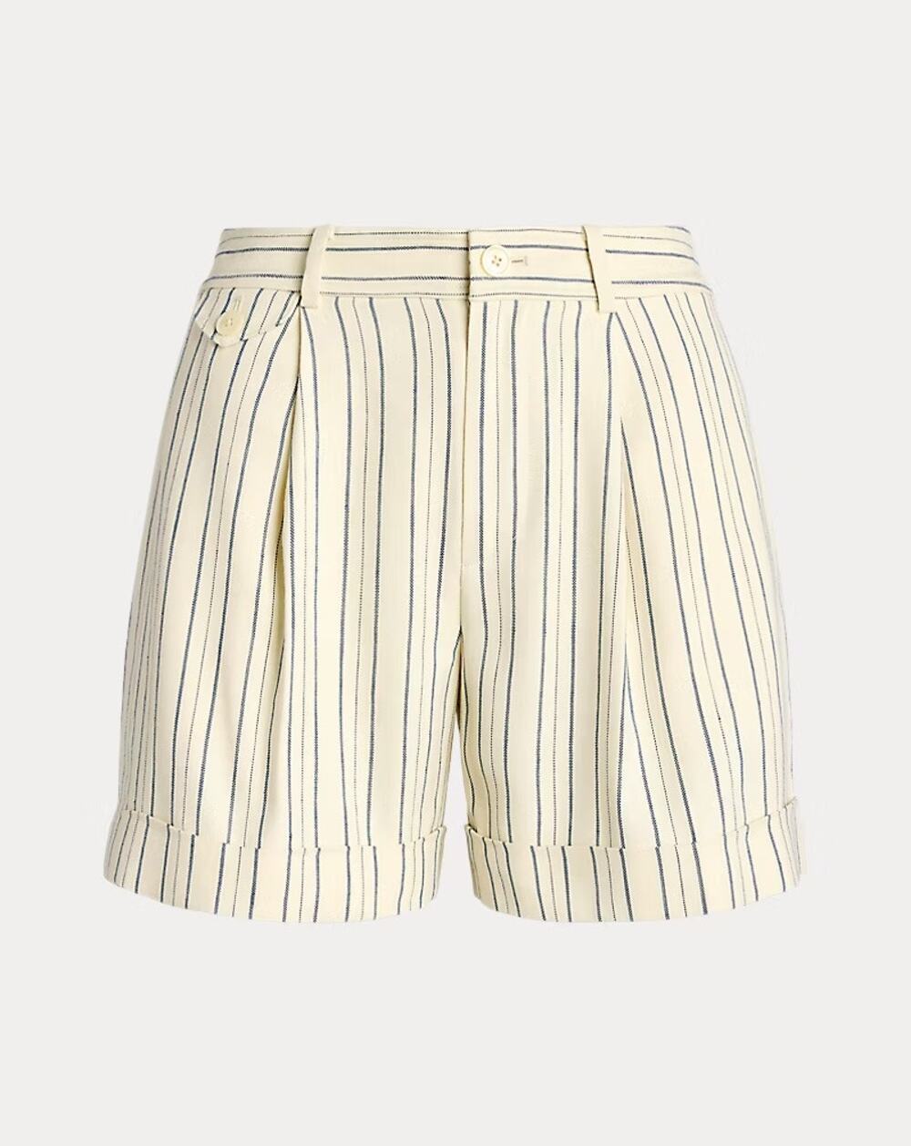Ralph Lauren Womens Striped Pleated Shorts Size 18 Linen Blend Coastal NWT
